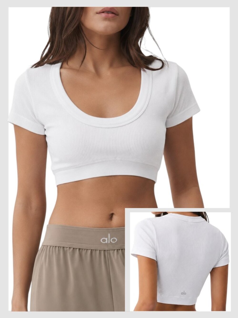 Alo Yoga Serene Crop Top White Ribbed Scoop Neck Size S